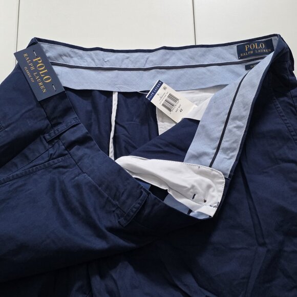 Polo Ralph Lauren Chino Shorts Mens 42 Navy Pockets Zip Cotton Classic Fit 9" - Picture 12 of 16
